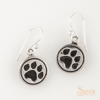 Sterling Silver Paw Print Earrings on Hook